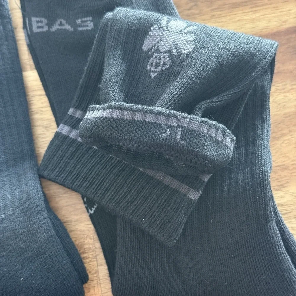 LOT OF 3 Bombas Men's Crew Socks XL Black/Gray Striped Sporty Casual Gym NWOT